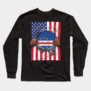 Cape Verde Flag American Flag Ripped - Gift for Cape Verdean From Cape Verde Long Sleeve T-Shirt